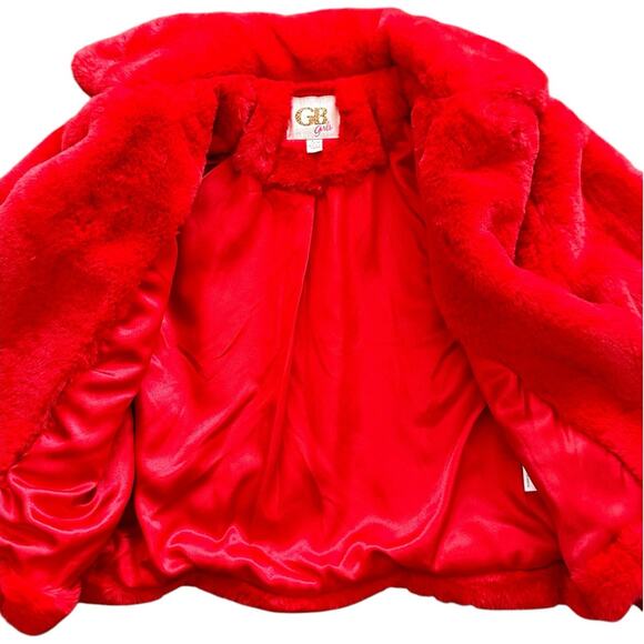GB Girls Faux Fur Short Jacket Red 7/8 EUC - Picture 4 of 6